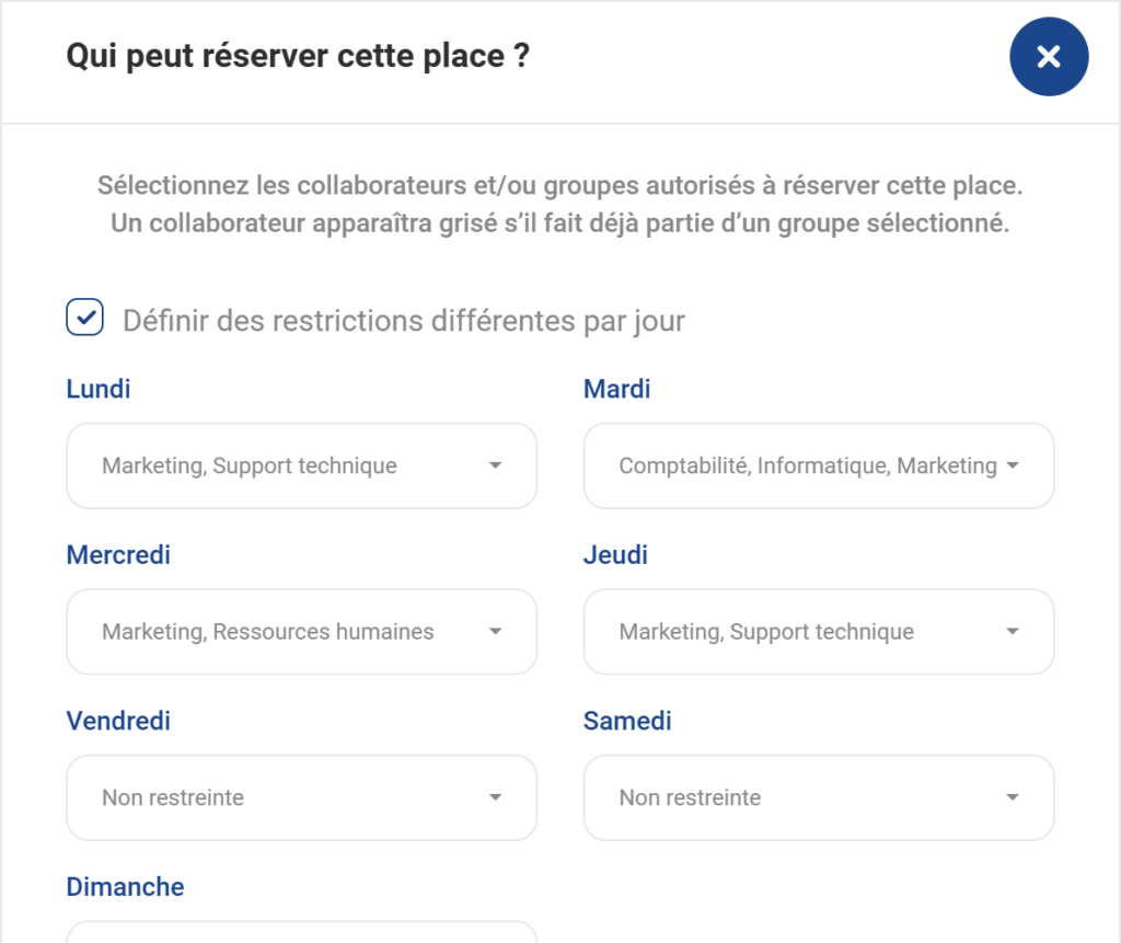 Restreindre une place selon le jour