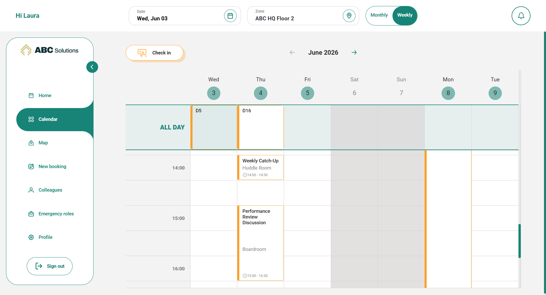 New Ronspot web app - Weekly calendar