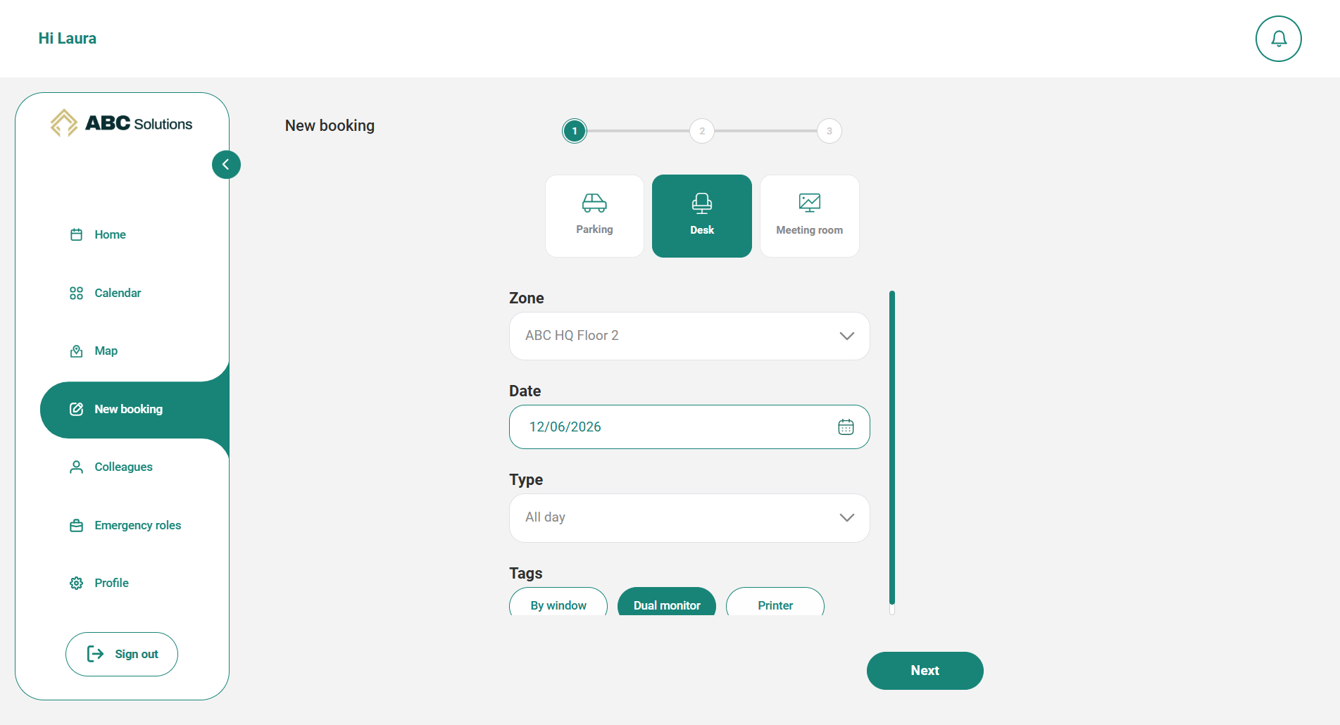 New Ronspot web app - New booking step 1